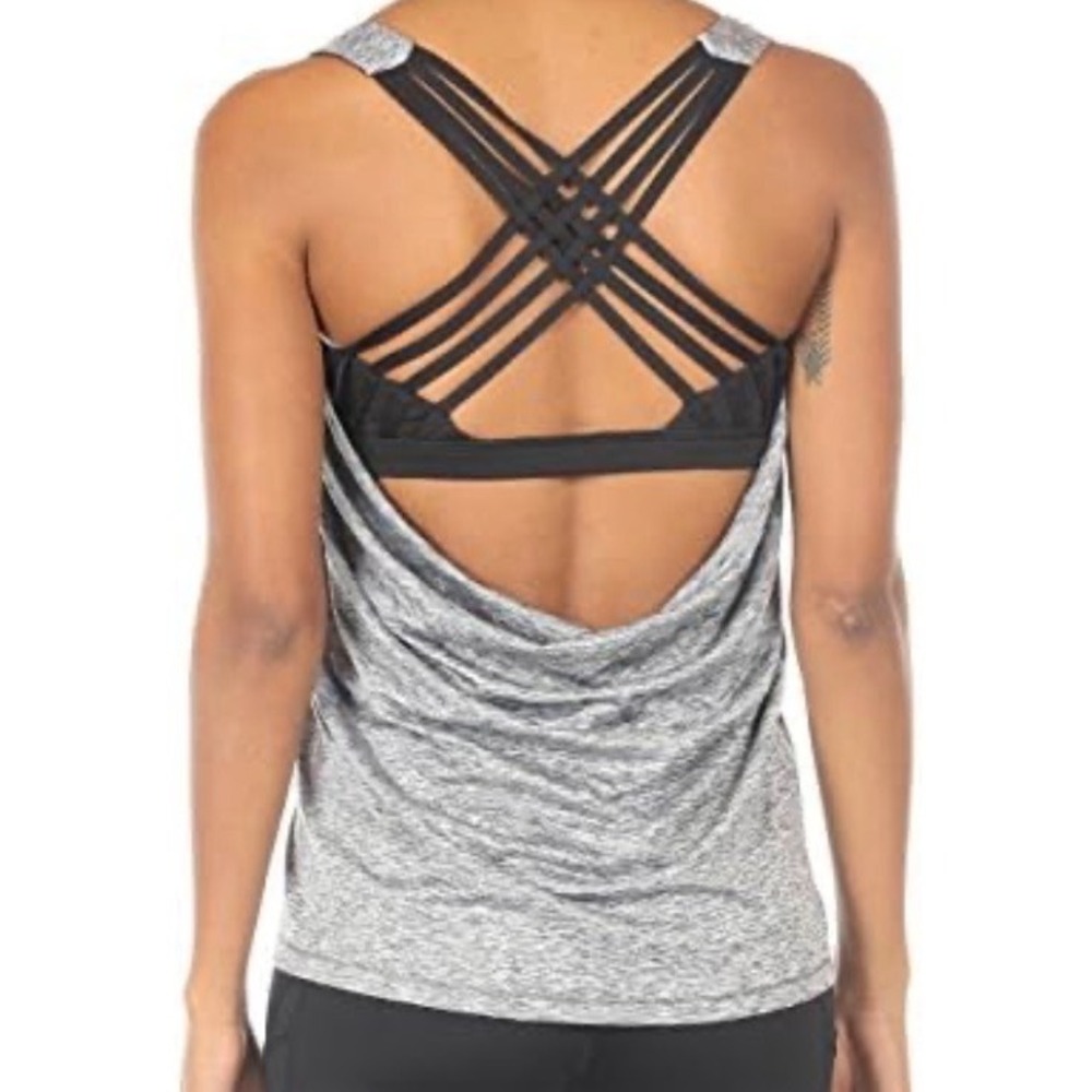 Kyodan Women Gray Space Dye 2-in-1 Strappy Back Athletic Tank Top